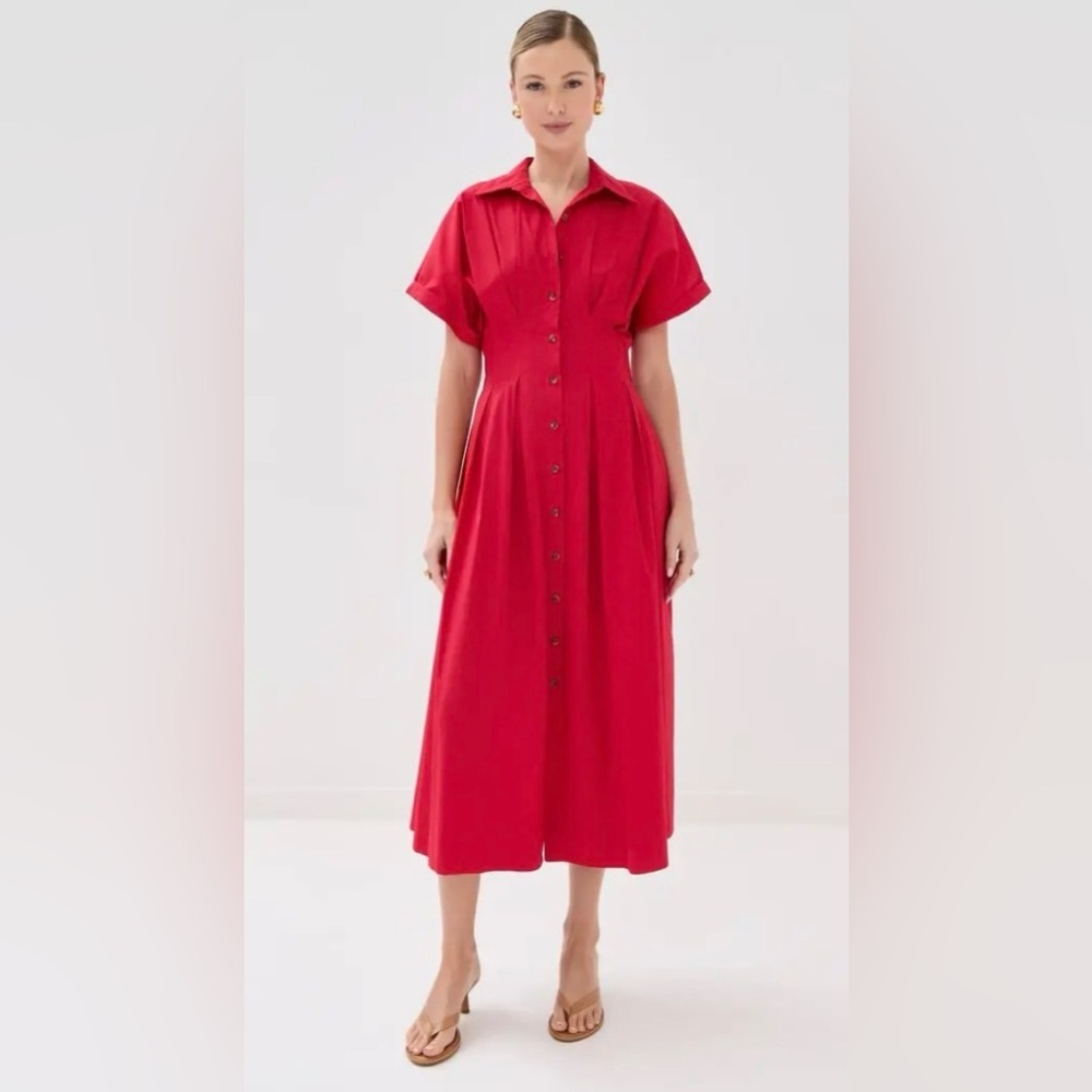 Red Button-Front Maxi Dress with Collar